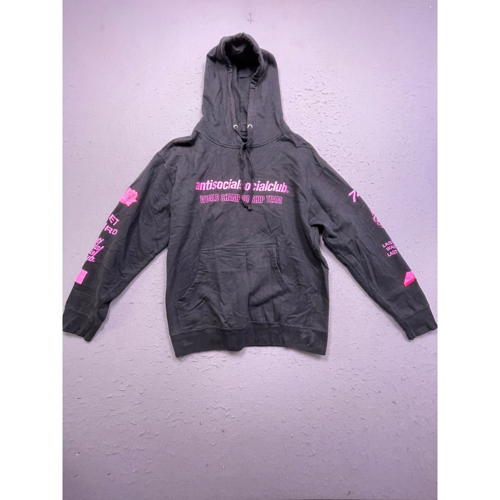 Anti Social Social Club Hoodie Cotton Black Pink Graphic Size Medium Mens